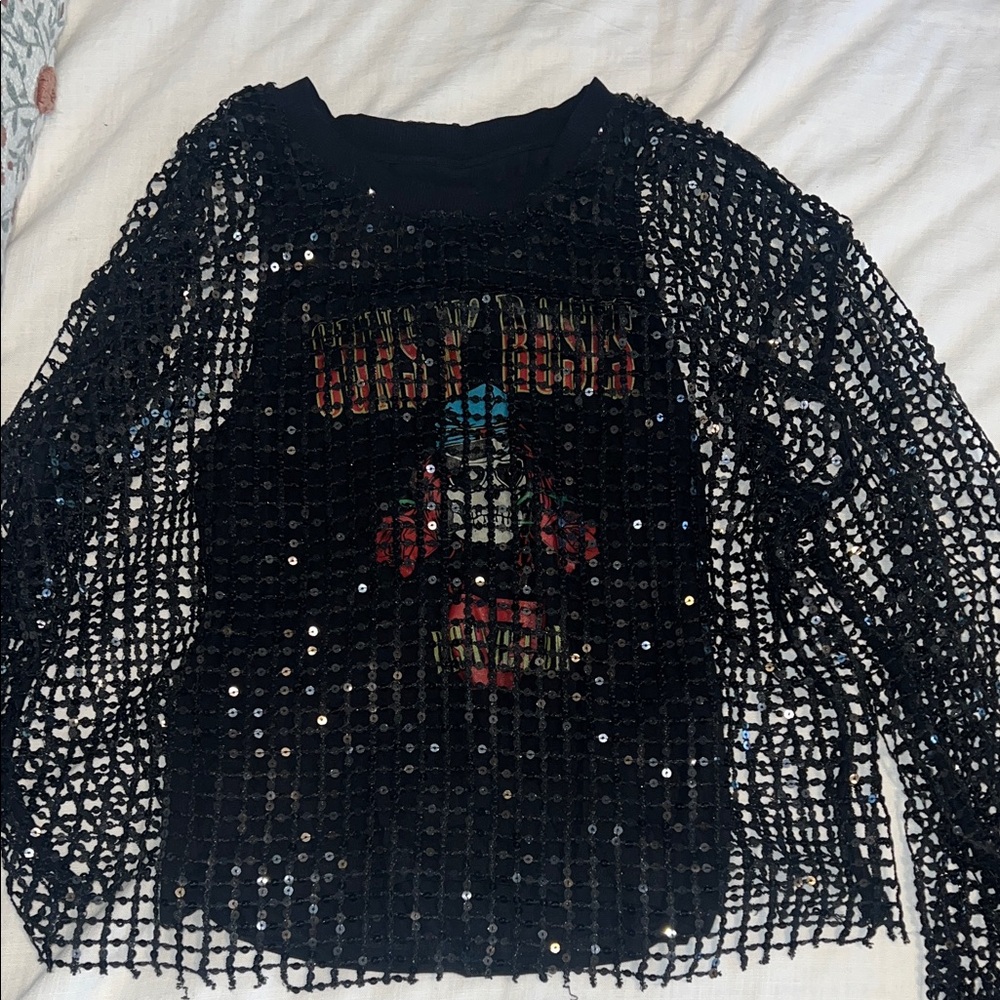 Pilcro Black Sequin Mesh Poncho